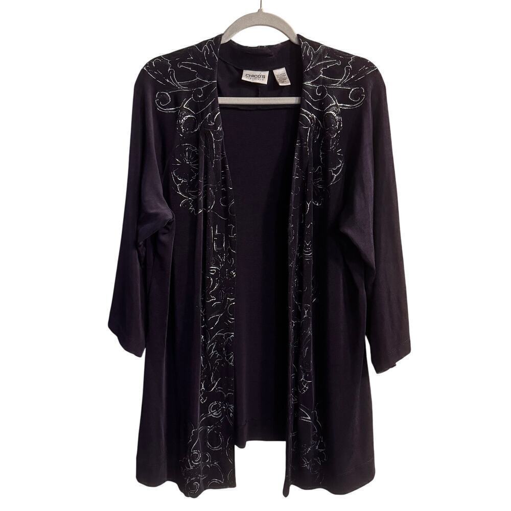 Chico’s Travelers Open Womens Cardigan Stretch Purple Size XL Casual Mature